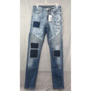 New Rue 21 Premium Stacked Skinny Patch Distressed Jeans Size 30/34 Mens (30/30)